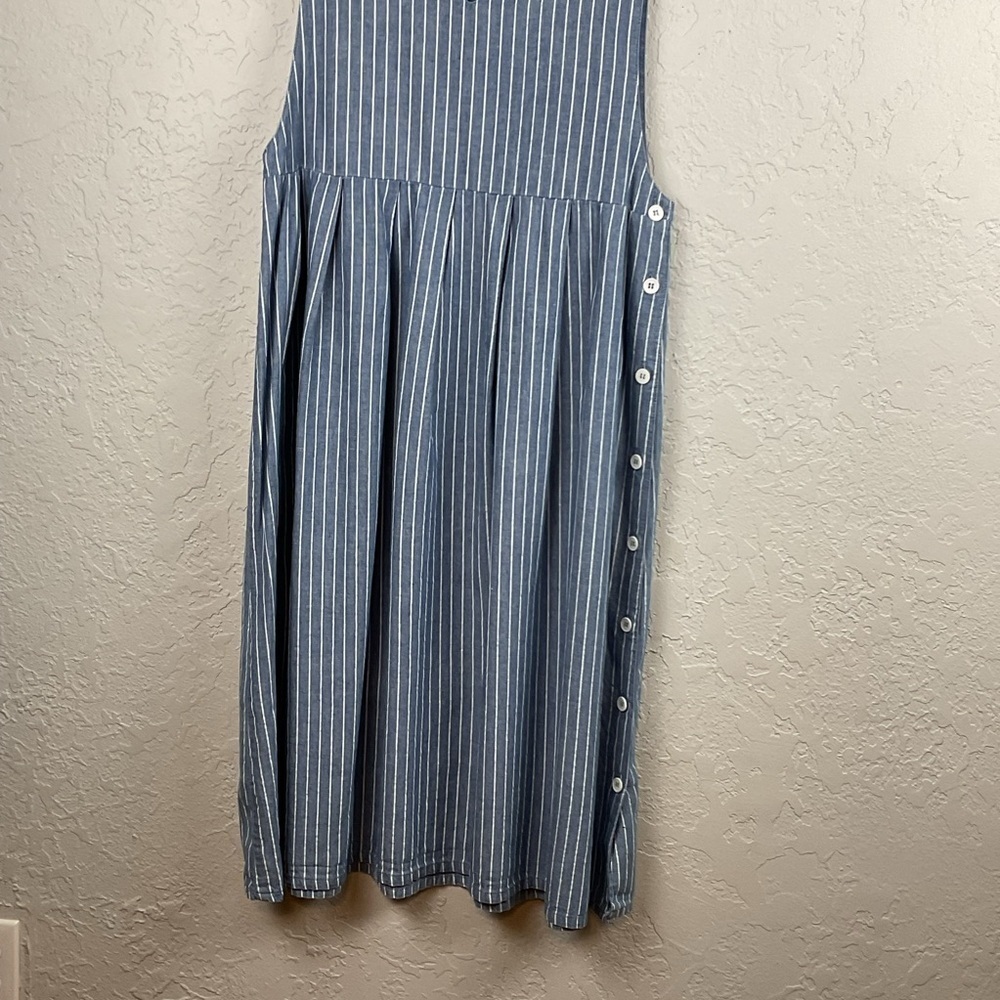 Mizz Lizz Blue Denim White Striped Sleeveless Dress Jumper Size 9/10 - Picture 3 of 6